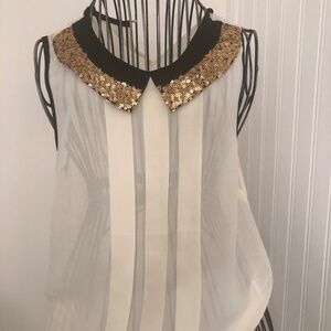 NWT Darling Gold Black and Cream Pleated XS Formal Shell